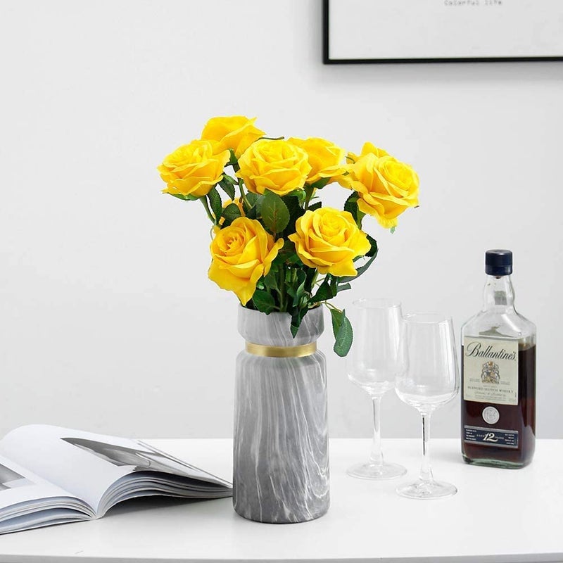 Laelfe 12 PCS Artificial Flowers Roses Silk Flowers Fake Long Stem Artificial Roses for Home Wedding Decorations (Yellow) - Image 3